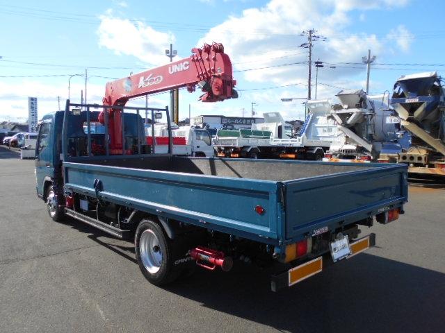 キャンター 　クレーン付き平ボディ　上物古河ユニック製　６段ブーム　ラジコン（無線）　フックイン　２．９３ｔ吊り　リアジャッキ　ワイド超ロングボディ　荷台寸法４４１×２０８×３５　荷台床木張り　アオリ開閉サポート（4枚目）