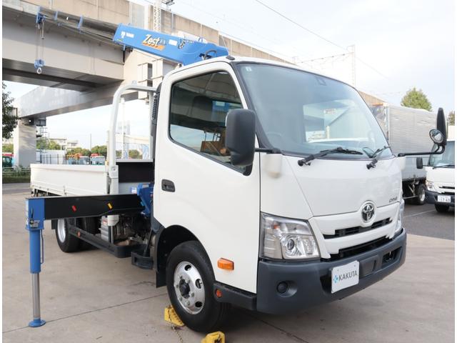 ダイナトラック 2.9t吊4段クレーン 木平 高床 ワイドロング 積載3t 走行23千km タダノ ZX294HSA フックイン ラジコン 警報仕様(定格荷重指示装置付) 3方開 床鉄板貼り 精工ラック 6MT 車検付 電動パーキングブレーキ 社外ナビ(3枚目)