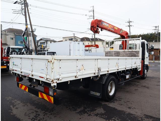 ヒノレンジャー 2.9t吊4段クレーン ラジコン付 荷台長5,400mm ユニック URG344(RA1) フックイン ラジコン ML警報型(定格荷重指示装置付) ブーム・アウトリガー未格納警報付 3方開 ロープ穴3対 丸カンフック4対 精工ラック 取説有(4枚目)