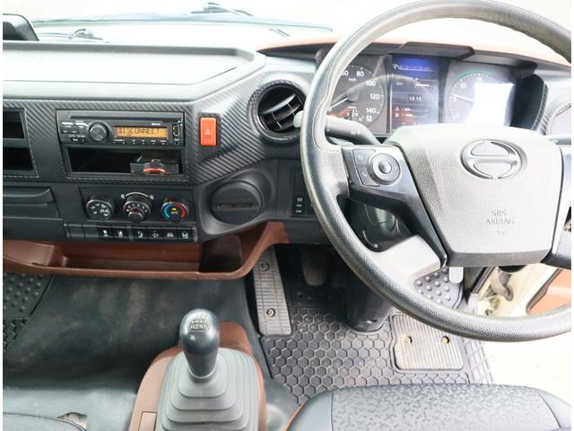 ヒノレンジャー 2.9t吊4段クレーン ラジコン付 荷台長5,400mm ユニック URG344(RA1) フックイン ラジコン ML警報型(定格荷重指示装置付) ブーム・アウトリガー未格納警報付 3方開 ロープ穴3対 丸カンフック4対 精工ラック 取説有(28枚目)