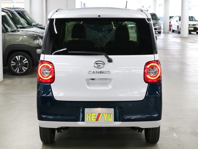 ムーヴキャンバス ストライプスＧターボ　届け出済み未使用車　パノラマモニター　新品ナビ　スマートアシスト　誤発進抑制　アダプティブクルーズ　車線逸脱警報　コーナーセンサー　両側電動スライド　シートヒーター　ホッとカップホルダー　後席置きラクＢＯＸ　ブレーキホールド　ＬＥＤライト（7枚目）