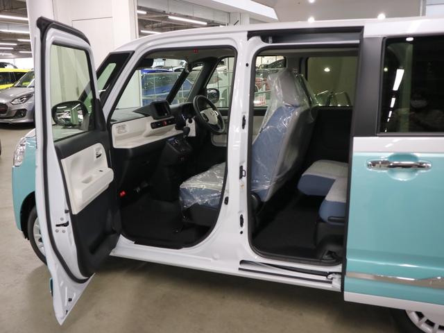 ムーヴキャンバス ストライプスＧターボ　届け出済み未使用車　パノラマモニター　新品ナビ　スマートアシスト　誤発進抑制　アダプティブクルーズ　車線逸脱警報　コーナーセンサー　両側電動スライド　シートヒーター　ホッとカップホルダー　後席置きラクＢＯＸ　ブレーキホールド　ＬＥＤライト（15枚目）