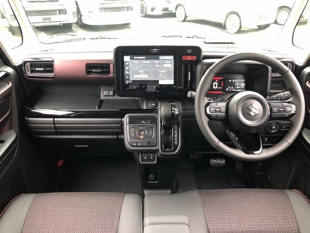 スペーシアカスタム ハイブリッドXSターボ 届出済未使用車 セーフティサポート スズキコネクト対応9インチナビ フルセグ Bluetooth接続 アラウンドビューカメラ 1タッチWパワスラ シート・ステアヒーター サーキュレータ パドルシフト(3枚目)