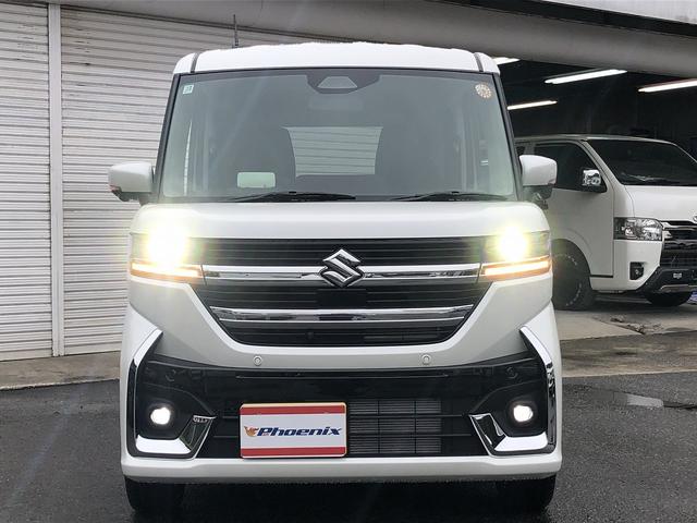 スペーシアカスタム ハイブリッドXSターボ 届出済未使用車 セーフティサポート スズキコネクト対応9インチナビ フルセグ Bluetooth接続 アラウンドビューカメラ 1タッチWパワスラ シート・ステアヒーター サーキュレータ パドルシフト(4枚目)