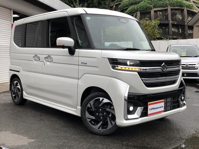 スペーシアカスタム ハイブリッドXSターボ 届出済未使用車 セーフティサポート スズキコネクト対応9インチナビ フルセグ Bluetooth接続 アラウンドビューカメラ 1タッチWパワスラ シート・ステアヒーター サーキュレータ パドルシフト(5枚目)