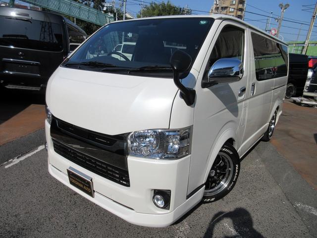 ハイエースバン スーパーGL ダークプライムII 5型 バッドフェイスローダウンカスタム 17インチアルミホイール LEDフォグ 社外リアバンパー 電動スライドドア ベッドキット シートカバー 社外ナビ Bカメラ ETC(20枚目)