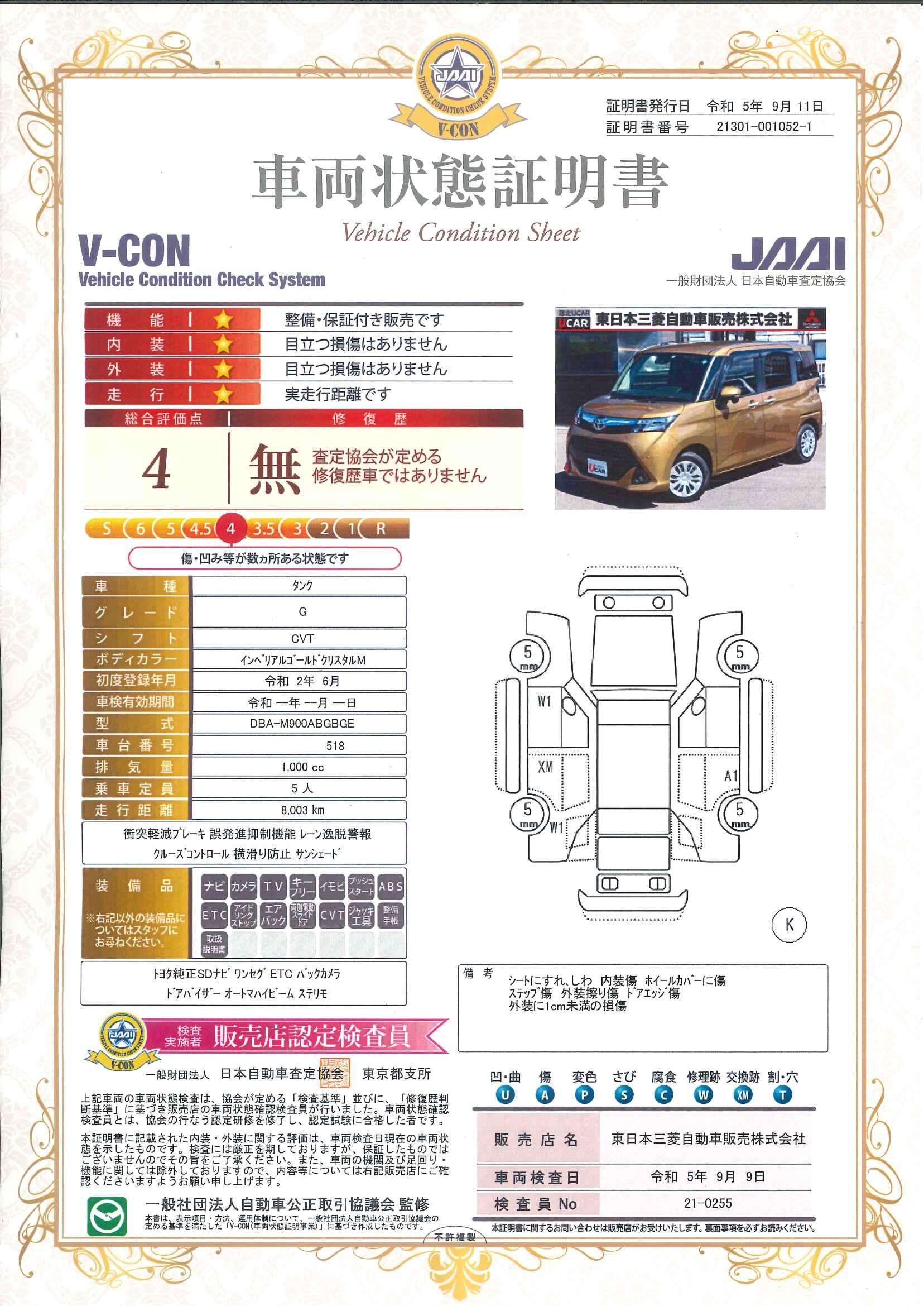 車両状態評価書