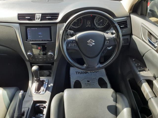 キザシ ベースグレード 禁煙車 最終型 黒本革パワーシート クルコン キセノンヘッドライト フォグ 前後センサー 社外ナビ フルセグTV Bluetooth DVD再生 SD プッシュスタート ニー&サイドエアバッグ ETC(60枚目)