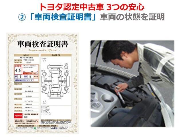 熟練したトヨタ認定車両検査員の目で厳しくチェック。わずかな傷も車両検査証明書にしてお見せします。クルマの総合的な評価を