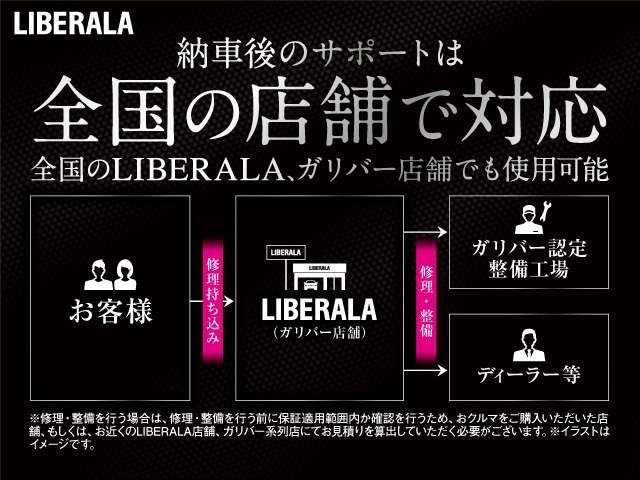 全国納車可能です！（有償）全国のＬＩＢＥＲＡＬＡ、もしくはガリバー直営店舗のどこでも納車が可能です。納車後のアフターサービスも同じく全国で可能です。