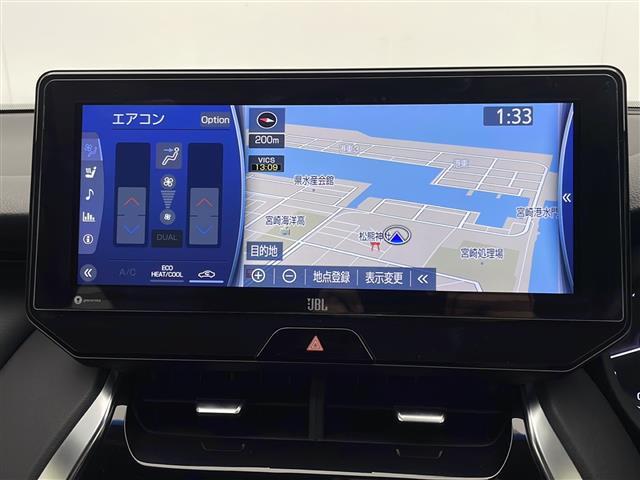 ハリアー Ｚ　レザーパッケージ　禁煙車　トヨタセーフティセンス　純正１２．３型ディスプレイオーディオナビＴＶ　純正ＪＢＬプレミアムサウンドシステム　パノラミックビューモニター　黒本革シート　アダプティブクルーズコントロール　ＥＴＣ（3枚目）