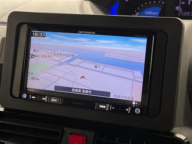 タント カスタムRS 社外ナビ CD FM/AM 両側パワースライドドア コーナセンサー アイドリングストップ ハーフレザーシート オートライト ドライブレコーダー スマートキー プッシュスタート ETC純正フロアーマット(3枚目)