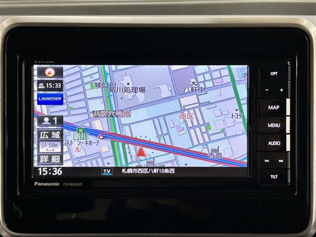 スペーシアカスタム ハイブリッドＧＳ　・ワンオーナー・４ＷＤ・社外ナビ／フルセグＴＶ／ＤＶＤ／ＣＤ／ＳＤ／ＢＴ・バックカメラ・左側パワースライドドア・衝突被害軽減ブレーキ・車線逸脱警報・パーキングセンサー・横滑り防止・アイドリングストップ（3枚目）