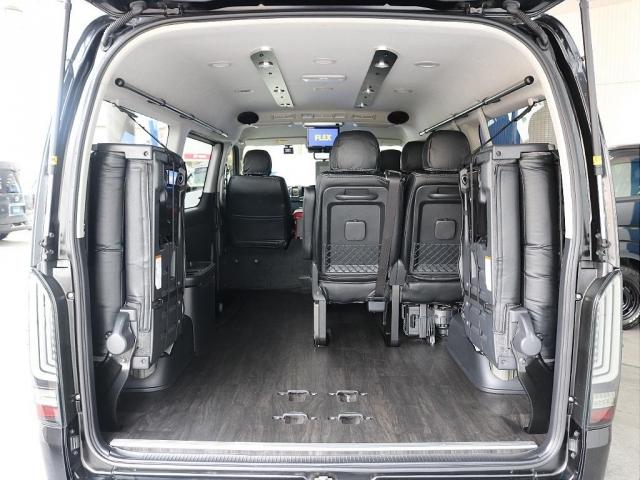 ハイエースワゴン GL アルパインBIG-Xナビ ETC シートカバー ルーフスピーカー オープンカントリー NC1・16インチAW フローリング リクライニング加工 ブラックエディション アルティメットLEDテールランプ(13枚目)