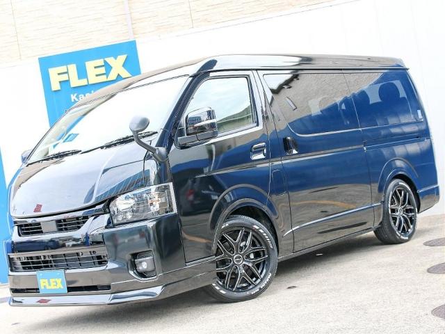 ハイエースワゴン GL ロング ワゴンGL 内装アレンジVer1 サイドテーブル アルパインBIG-X11ナビ ETC2.0 12.8型フリップダウンモニター ブラックエディション 艶有り ローダウン バッドフェイスボンネット(3枚目)