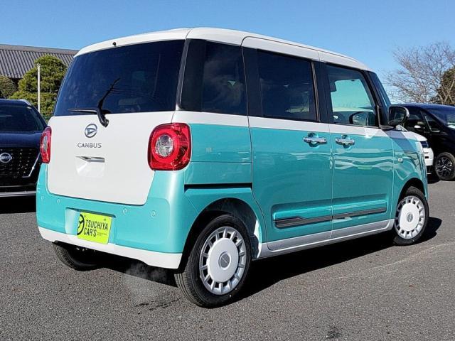 ムーヴキャンバス ストライプスＧターボ　届出済未使用車　ＬＥＤライト両Ａドア衝突軽減ＢコーナＳキーフ（2枚目）