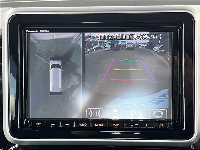 スペーシアカスタム ハイブリッドＸＳターボ　禁煙車ディーラーナビ　ＣＤ／ＢＴ／ＵＳＢ　３６０度カメラ　両側パワスラ　ＡＣＣ　パドルシフト　シートヒーター　ＬＥＤヘッドライト　オートハイビーム　ハーフレザーシート　コーナーセンサー（4枚目）