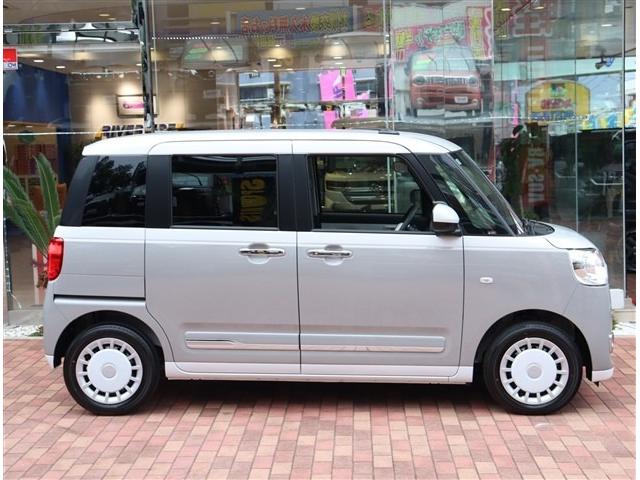 ムーヴキャンバス ストライプスG t届出済み未使用車 バックカメラ付 衝突軽減ブレーキ LEDライト 両側電動スライドドア スマートキー I-STOP 電動パーキングブレーキ コーナーセンサー オートエアコン シートヒーター(5枚目)