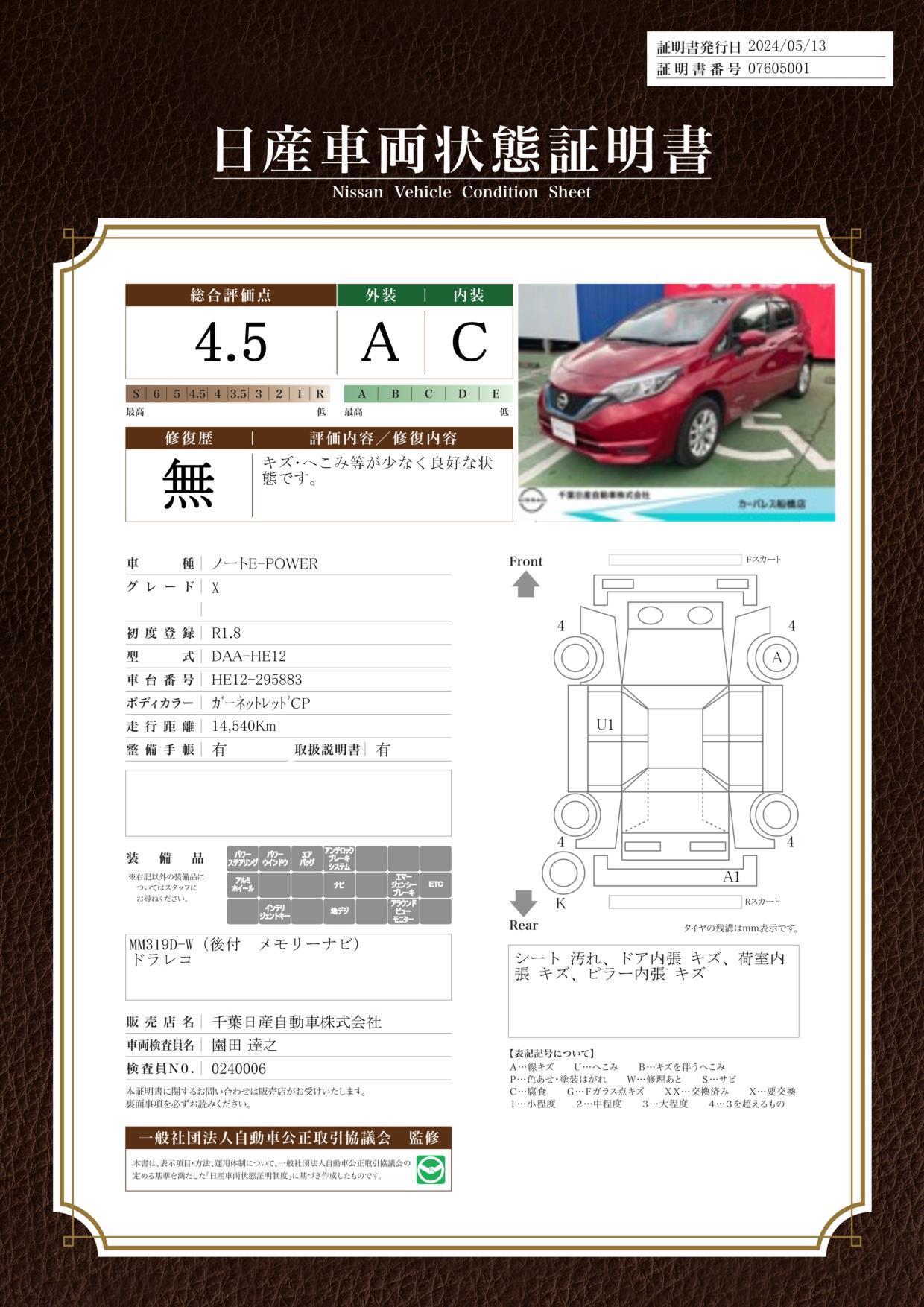 車両状態評価書