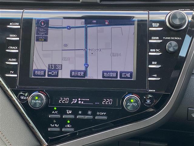 カムリ Ｇレザーパッケージ　純正９型ナビ（Ｂｌｕｅｔｏｏｔｈ，バックカメラ，フルセグＴＶ）　パワーバックドア　レーダークルーズコントロール　横滑り防止装置　盗難防止装置　カーテンエアバッグ　オートマチックハイビーム　禁煙車（14枚目）