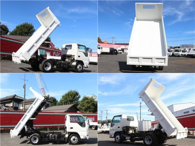 エルフトラック 強化フルフラットローダンプ 3t フルフラットロー 強化ダンプ 6MT 3方開 中間ピン2本 荷台寸305/160/37 新明和DR2-0110SY メッキパーツ ETC 保証書&取説 EG型式4JJ1(110kw)150PS(6枚目)