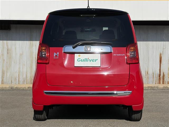 N-ONE プレミアム・Lパッケージ ワンオーナー 赤x黒ツートン色 社外ナビ スマートキー プッシュスタート HIDヘッドライト フォグライト ドライブレコーダー前後 革巻きステアリング ETC オートライト 電格ミラー ターンミラー(5枚目)