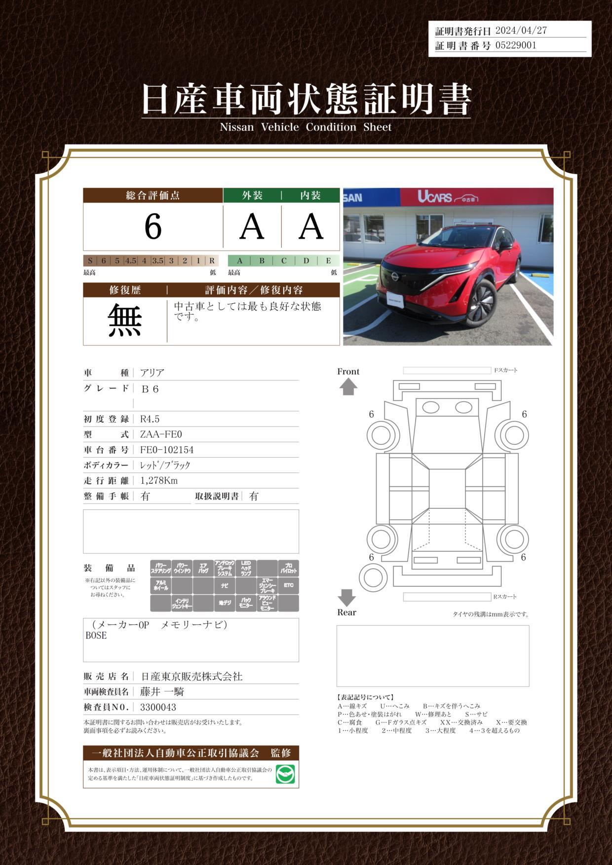 車両状態評価書