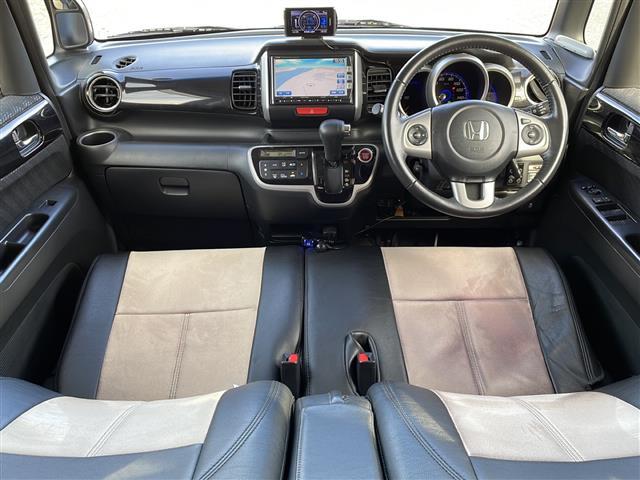 N-BOXカスタム G・ターボパッケージ 4WD 純正SDナビ VXM-122VF CD DVD BT フルセグテレビ バックカメラ ETC クルーズコントロール 両側パワースライドドア 革調シートカバー ベンチシート(34枚目)