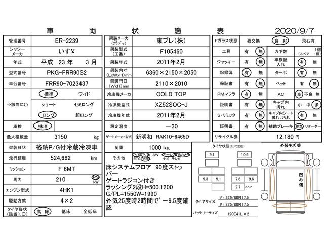 フォワード ベースグレード　４ｔ標準　冷蔵冷凍車（低温）格納パワーゲート　ベッドレス（3枚目）