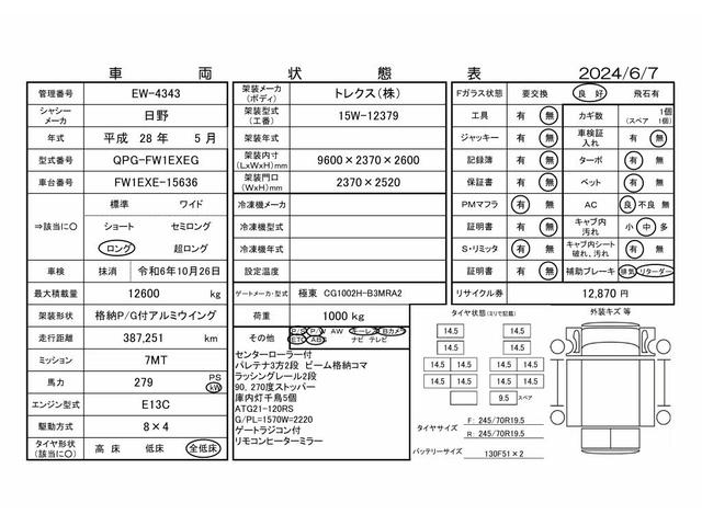 　１０ｔ超　アルミウィング　格納パワーゲート　４軸(3枚目)