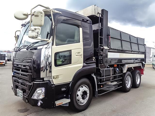 クオン 新明和製ダンプ リターダー MT車 積載8600kg 荷台寸法(長509×幅219×高49) 10トン 10t 対応免許/大型免許(3枚目)