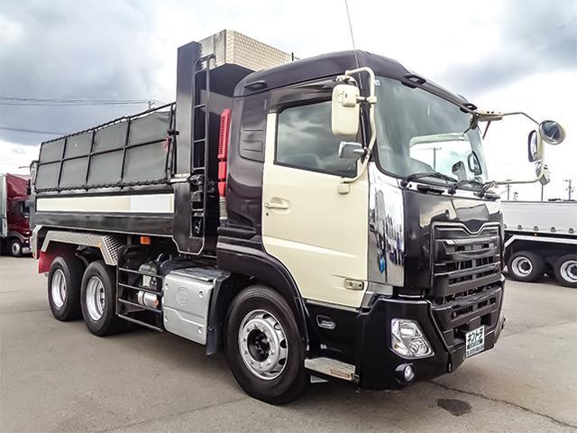 クオン 新明和製ダンプ リターダー MT車 積載8600kg 荷台寸法(長509×幅219×高49) 10トン 10t 対応免許/大型免許(4枚目)