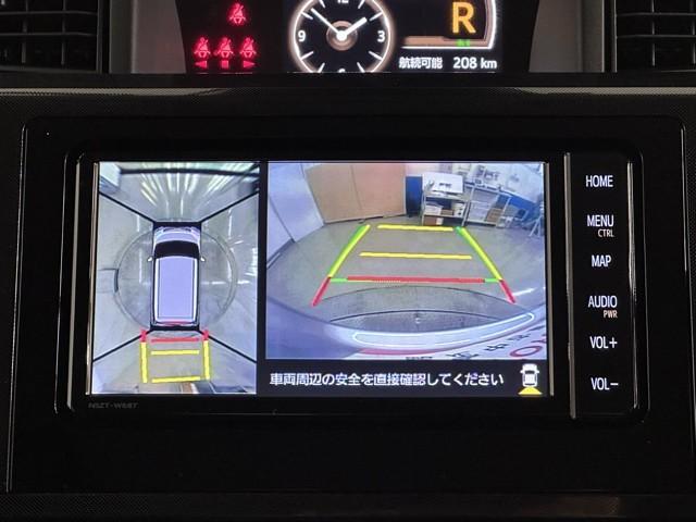 パノラミックビューモニターシステムが付いているので車の上から見た映像が確認できますよ。　一目で車両周辺の情報を確認できますが、直接安全をご確認下さい。