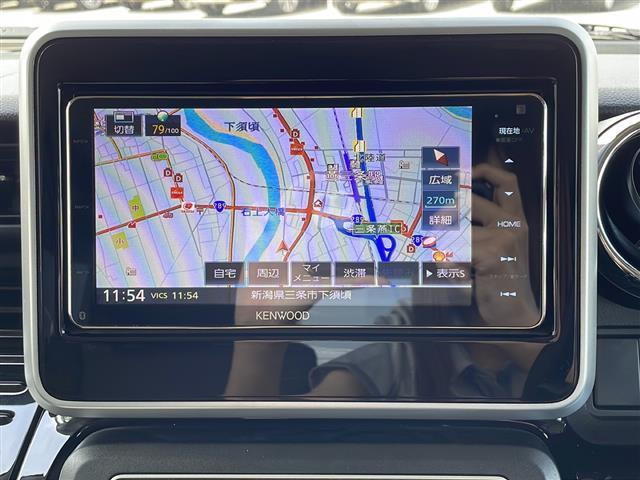 スペーシアカスタム ハイブリッドＸＳ　禁煙車　ＫＥＮＷＯＯＤナビ　ＭＤＶ－Ｚ９０４Ｗ　ＤＴＶ　ＣＤ　ＤＶＤ　ＢＴ　バックカメラ　ビルトインＥＴＣ　両側パワースライドドア　前方ドライブレコーダー　衝突軽減システム　アイドリングストップ（3枚目）