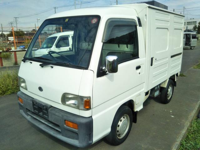 サンバートラック スバル パネルバン ハイルーフ 5速mt メッキドアミラー エアコン タイミングベルト交換済 箱車 社外スチールホイール 純正カセット 純正フロアマット クローバー4エンジン 神奈川県 パネルバン ハイルーフ 5速mt メッキドアミラー エアコン