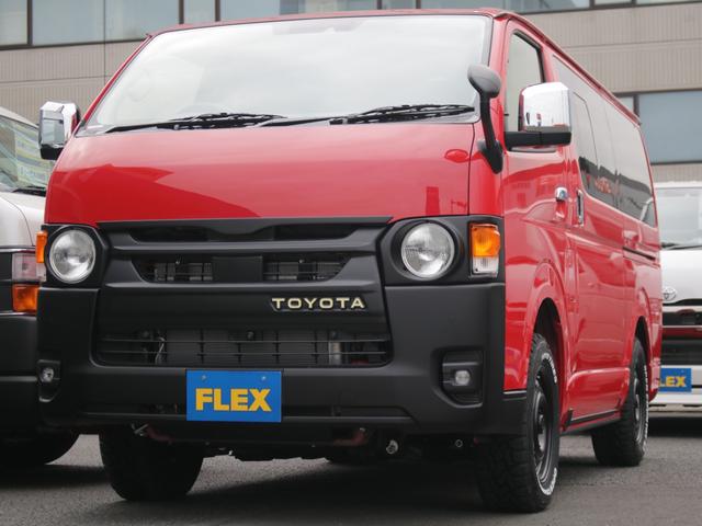 ロングスーパーGL 丸目フェイスチェンジ 丸目キット TOYOTAマーク マットブラック塗装 アルミホイール オープンカントリータイヤ 寒冷地仕様 デジタルインナーミラー パノラミックビューモニター レッド シートカバー(32枚目)