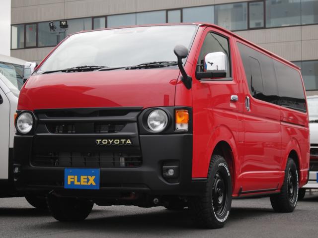 ロングスーパーGL 丸目フェイスチェンジ 丸目キット TOYOTAマーク マットブラック塗装 アルミホイール オープンカントリータイヤ 寒冷地仕様 デジタルインナーミラー パノラミックビューモニター レッド シートカバー(33枚目)