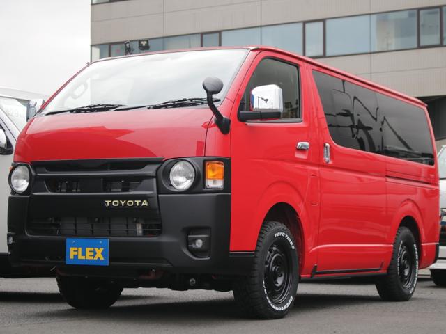 ロングスーパーGL 丸目フェイスチェンジ 丸目キット TOYOTAマーク マットブラック塗装 アルミホイール オープンカントリータイヤ 寒冷地仕様 デジタルインナーミラー パノラミックビューモニター レッド シートカバー(34枚目)