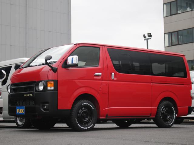 ロングスーパーGL 丸目フェイスチェンジ 丸目キット TOYOTAマーク マットブラック塗装 アルミホイール オープンカントリータイヤ 寒冷地仕様 デジタルインナーミラー パノラミックビューモニター レッド シートカバー(38枚目)