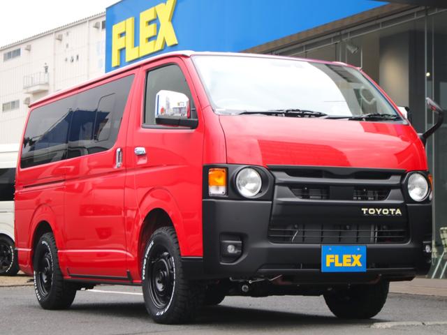 ロングスーパーGL 丸目フェイスチェンジ 丸目キット TOYOTAマーク マットブラック塗装 アルミホイール オープンカントリータイヤ 寒冷地仕様 デジタルインナーミラー パノラミックビューモニター レッド シートカバー(46枚目)