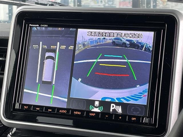 スペーシアカスタム ハイブリッドＸＳターボ　全方位カメラ／ヘッドアップディスプレイ／パドルシフト／リアサーキュレーター／純正８インチメモリナビ／両側パワスラ／シートヒーター／前後ドラレコ／追従クルコン／レーンキープ／ハーフレザーシート／ＥＴＣ（3枚目）