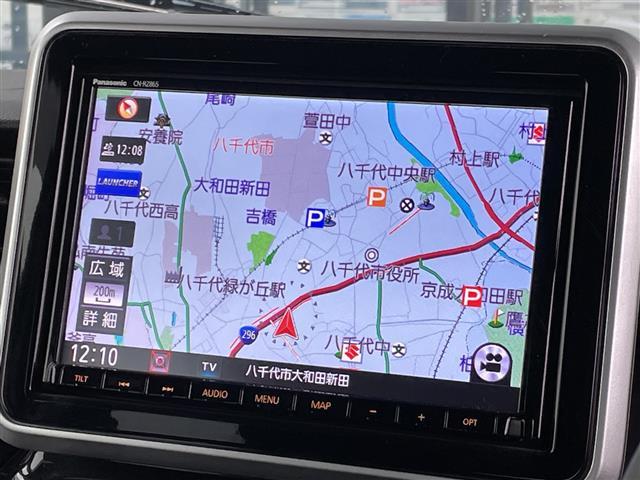 スペーシアカスタム ハイブリッドＸＳターボ　全方位カメラ／ヘッドアップディスプレイ／パドルシフト／リアサーキュレーター／純正８インチメモリナビ／両側パワスラ／シートヒーター／前後ドラレコ／追従クルコン／レーンキープ／ハーフレザーシート／ＥＴＣ（4枚目）