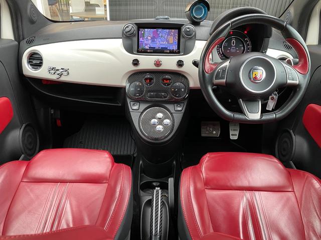 アバルト595 ツーリズモ ナビ 地デジ Bカメラ 社外テール(純正有)カーボンインテリア リアソナー ETC 赤革シート HIDヘッドライト キーレス(2枚目)