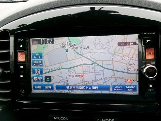 ジューク 1.6 NISMO 4WD ナビ+Bカメラ ETC HIDヘッドライト ワンオーナー バックモニター 切替4WD サイドエアバック メモリナビ キーフリー スマートキー オートエアコン アルミ ナビ&TV ETC車載器 パワーウィンドウ 記録簿 ABS エアバッグ(6枚目)