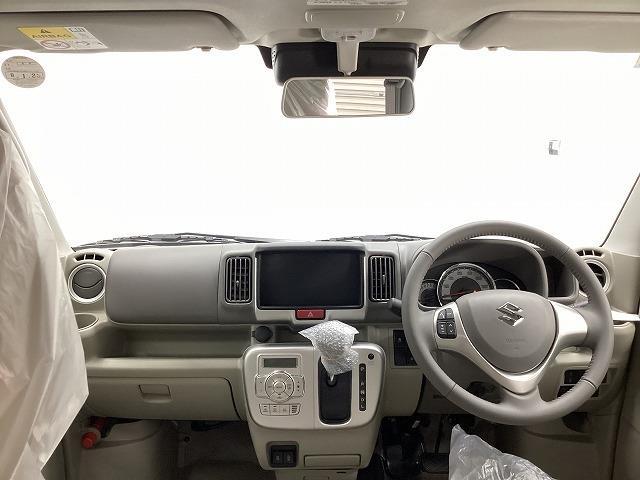 エブリイワゴン ＰＺターボ　両側スライド・片側電動　クリアランスソナー　レーンアシスト　衝突被害軽減システム　オートライト　ＬＥＤヘッドランプ　スマートキー　アイドリングストップ　電動格納ミラー　シートヒーター　ベンチシート（2枚目）