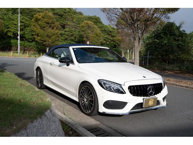 Cクラス C180カブリオレスポーツ AMGライン レザーエクスクルーシブPKG 青幌 ホワイトレザー ワンオーナー 純正HDDナビ フルセグTV バックカメラ ETC ドライブレコーダー(4枚目)