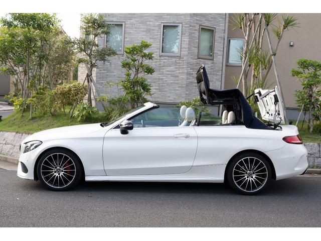 Cクラス C180カブリオレスポーツ AMGライン レザーエクスクルーシブPKG 青幌 ホワイトレザー ワンオーナー 純正HDDナビ フルセグTV バックカメラ ETC ドライブレコーダー(5枚目)