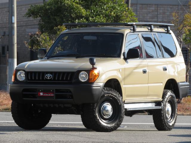 ランドクルーザープラド ＴＸ　９５プラド　ベージュ全塗装済み　ナロー仕様　ディーゼルターボ　丸目換装　マットブラックバンパー　ＡＲＢルーフラック　新品クリスタルオレンジコーナーレンズ　フリップダウンモニター　ナビ　フルセグＴＶ（2枚目）