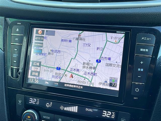 エクストレイル ２０Ｘ　純正ナビ　４ＷＤ　ルーフレール　バックカメラ　ステアリングスイッチ　純正アルミホイール　オートライト　ダウンヒルアシスト　シートヒーター　インテリジェントキー　プッシュスタート　ＨＩＤヘッドライト（3枚目）