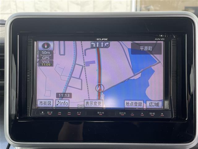 スペーシアギア ハイブリッドＸＺ　ターボ　社外ＳＤナビゲーションＡＶＮ－Ｖ０１　ＡＭ　ＦＭ　ＣＤ　ＤＶＤ　ＴＶ　衝突軽減ブレーキ　両側パワーバックドア　クルーズコントロール　パドルシフト　スマートキー　プッシュスタート　シートヒーター（4枚目）